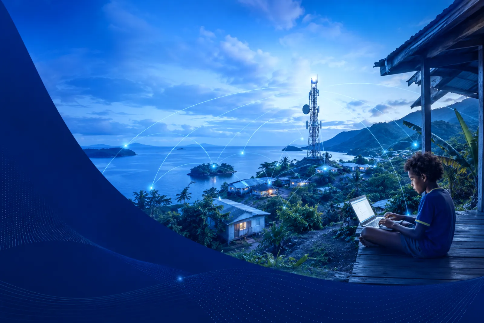 WISP wireless tower connecting a coastal Papua New Guinea village to high-speed internet